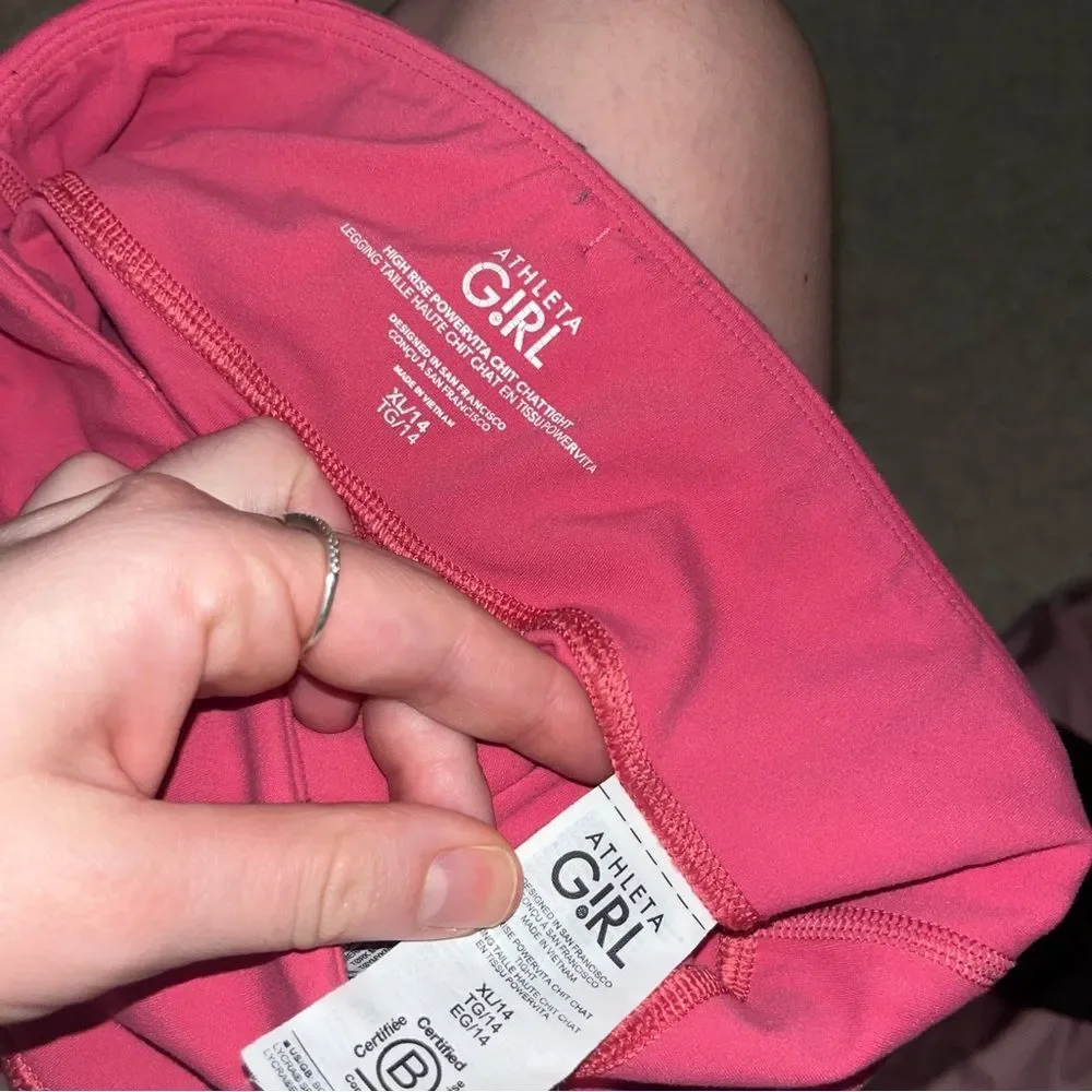 Athleta Girl Barbie Pink full length leggings size 14